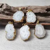 FUWO Wholesale 5Pcs Natural Stalactite Flower Pendant,Golden Plated Irregular White Crystal Accessories For Jewelry Making PD262 1