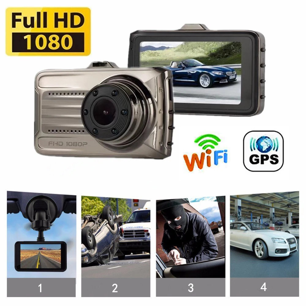 

Car DVR WiFi GPS 1080P Full HD Dual Cams Rear View Dashcam Driving Video Recorder Night Vision Auto Parking Monitor Black Box