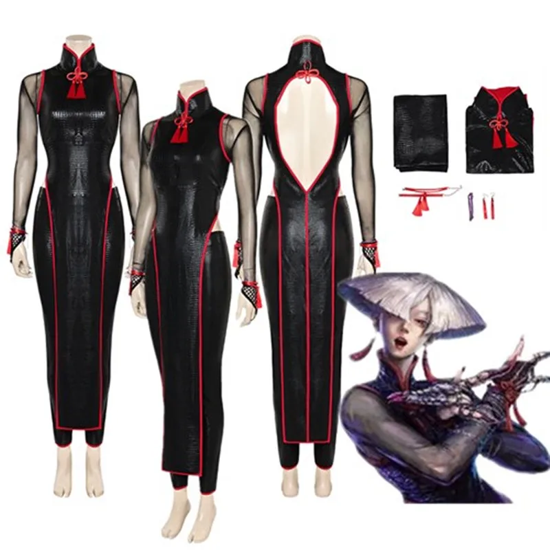 

AKI Cosplay Costume Game Fighter Fantasy Adult Women Cheongsam Dress SF Fantasia Outfits Halloween Carnival Disguise Party Suit