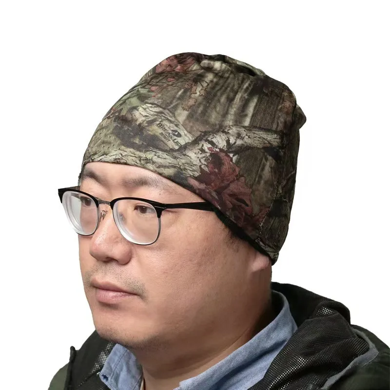 Winter Thermal Bionic Camouflage Hunting Fishing Head Cover Soft Breathable Lightweight Double-Sided Anti-Cold Knitted Hat