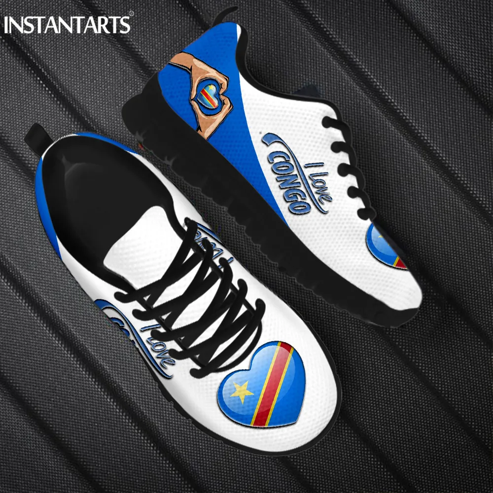

INSTANTARTS Congo Flag Love Design Non-Slip Flat Shoes Light Women Tennis Shoes Casual Sneakers for Ladies Round Toe Zapatos Hot