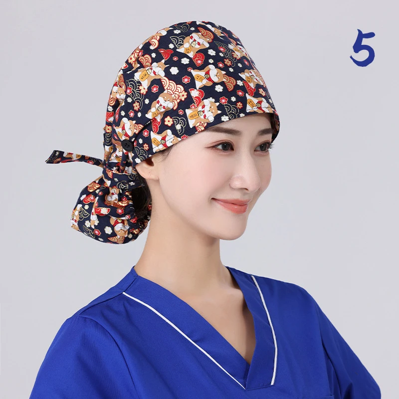 Unisex Scrub Hat Adjustable Tie Back Sweat-absorbent Beauty Salon Care Cap Laboratory Pet Shop Nurse Doctor Working Caps 3