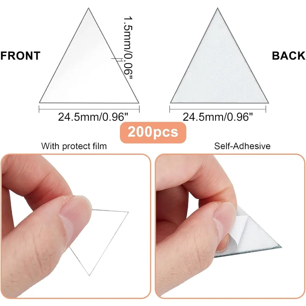 200pcs Triangle Mosaic Mirror 0.9 Inch Decorative Acrylic Mirror Adhesive Craft Mini Tiles Small Wall for Arts