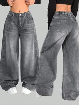 American New Fashion Solid Color Washed Baggy Jeans Y2K Streetwear Vintage Fashion Joker Men and Women High Waist Wide Leg Pants 1