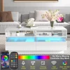 Coffee Table, Modern High Glossy LED Coffees Tables W/ 2 Storage Drawers, Coffee Table 4