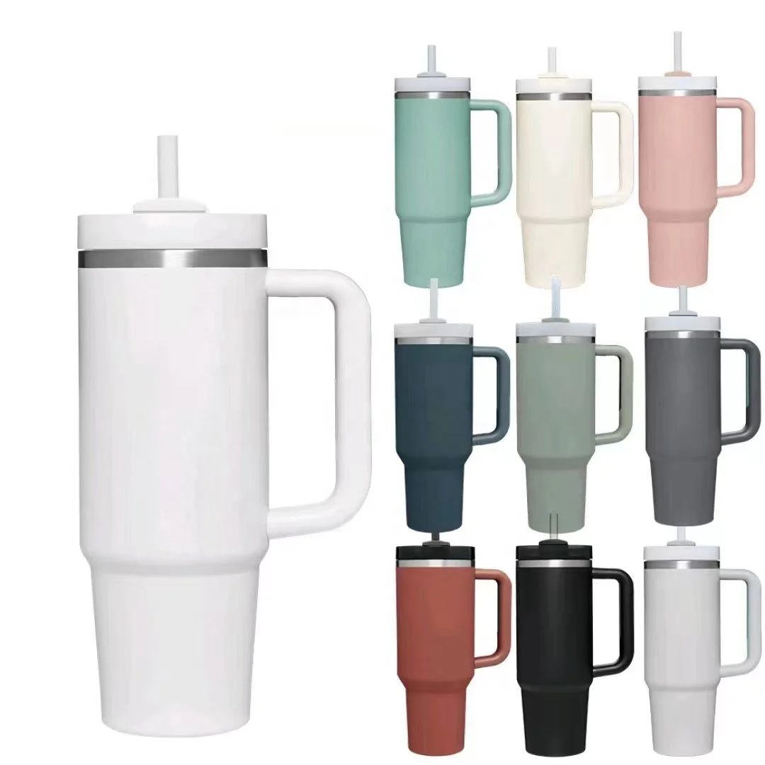 

40oz Stainless Steel Insulated Mug With Portable Handle And Straw Upgraded Double Layer Handlebar For Comfortable Grip