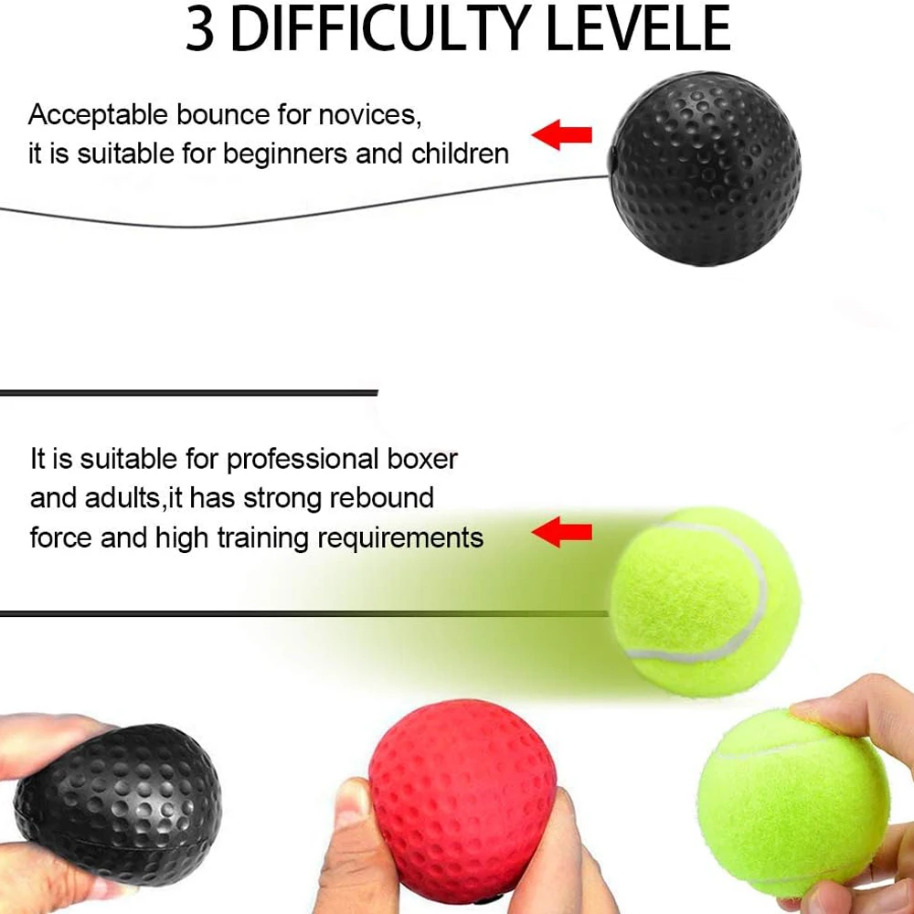 Boxing Reflex Ball Set 3 React Balls Adjustable Headband for Boxing/MMA/Krav Maga Boost Reflex Timing Focus Hand-Eye 2
