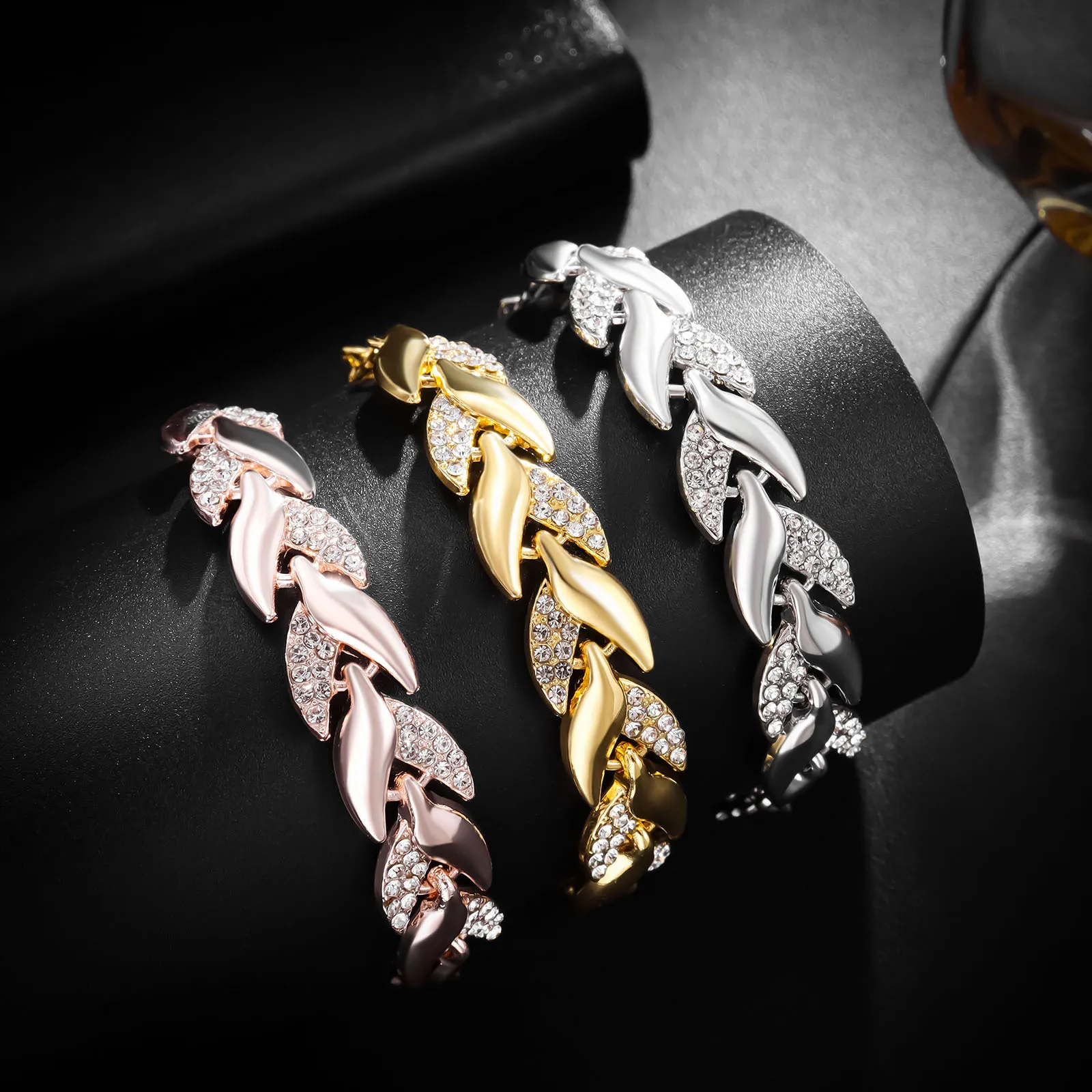 Bracelet Chaîne Strass Zircon Cristal - Acier Inoxydable, Acrylique, Cadeau Femme