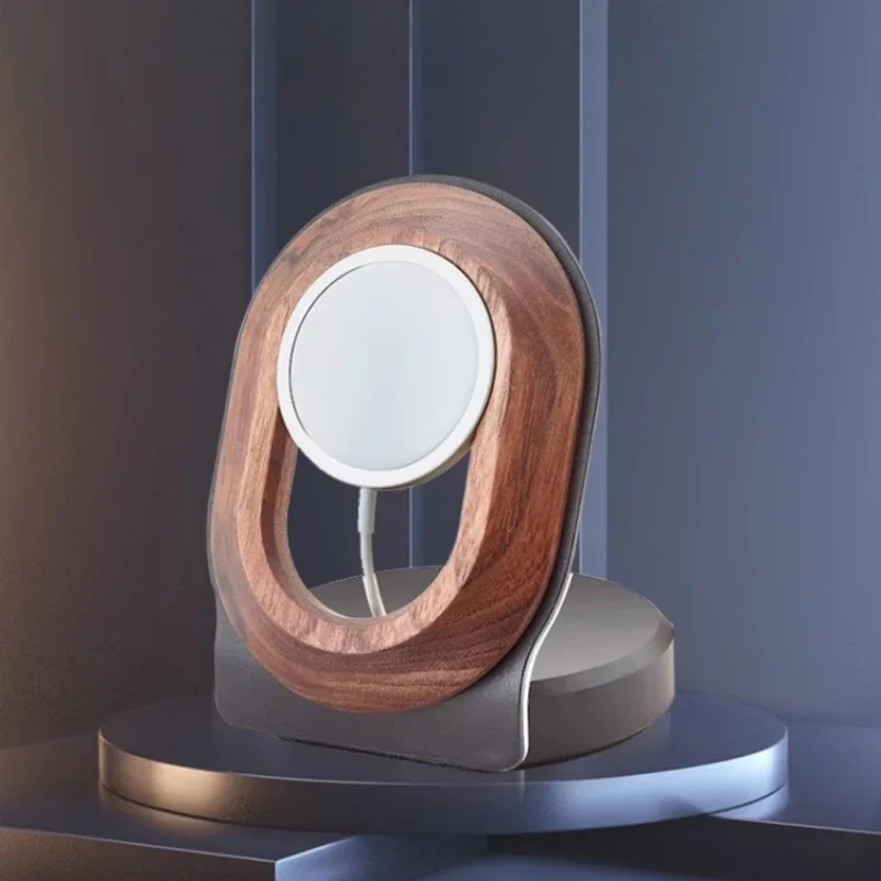 Magnetic Suction Wireless Charging Phone Rack Fast Charging Stand for IPhone 12 and Above Walnut Solid Wood Holder Home Charging 3