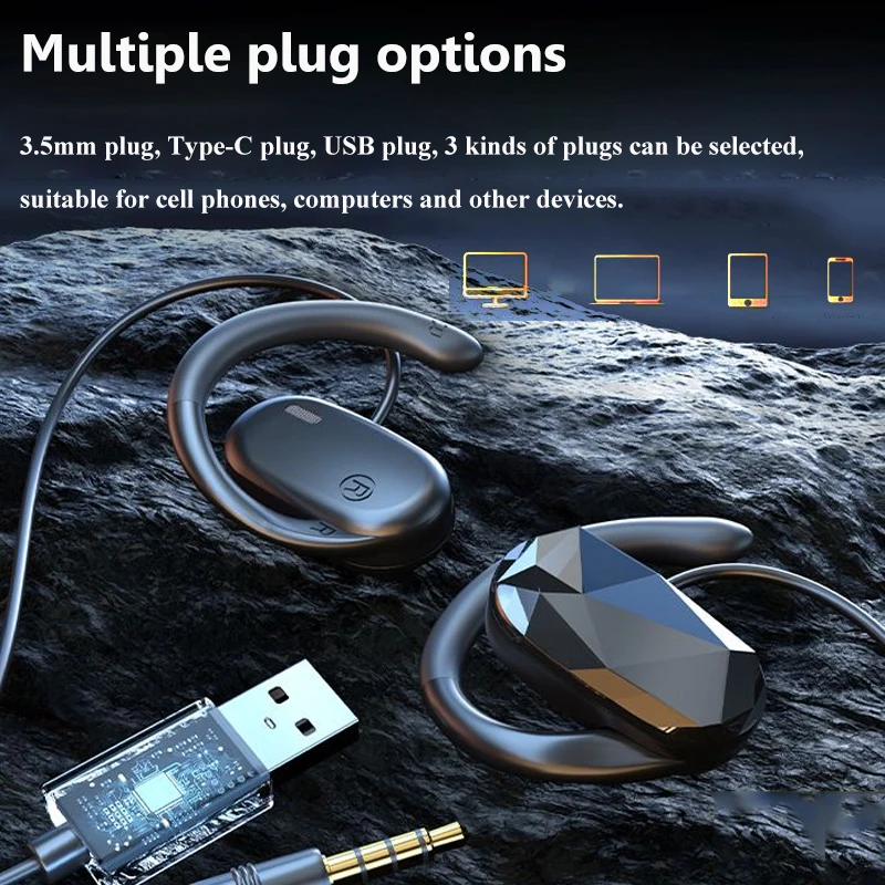 3.5mm Wired Open Ear Headphones Hifi Stereo Air Conduction Earphones Type-C/USB Plug Gaming Headset with Noise Reduction MIC