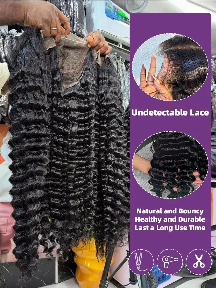 250 Density 40 42 Inch Human Hair Loose Deep Wave 13x6 Lace Front Wigs Water Wave Curly HD 13x4 Lace Frontal Wig Brazilian Black 5