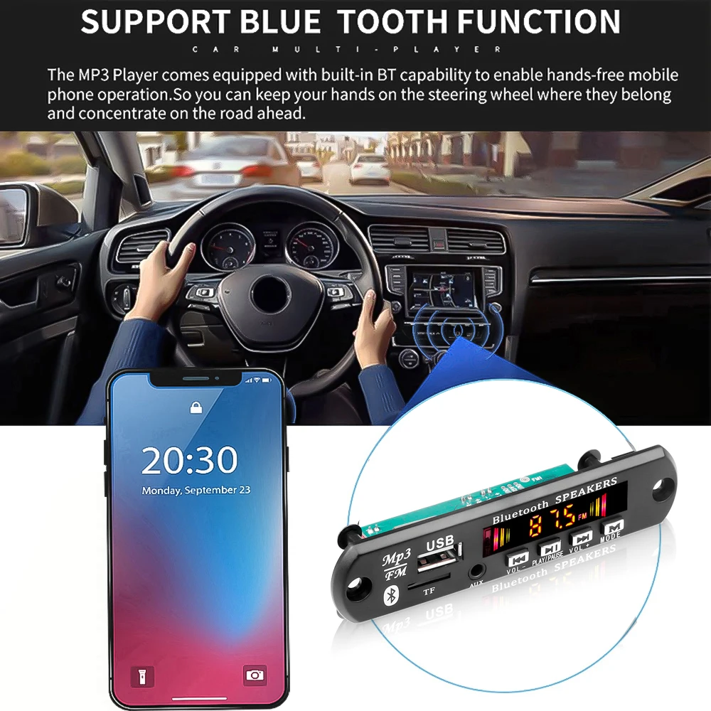 DC 5V 6W Amplifier DIY MP3 Decoder Board Bluetooth 5.0 Car MP3 Player USB Recording Module FM AUX Radio for Speaker Handsfree