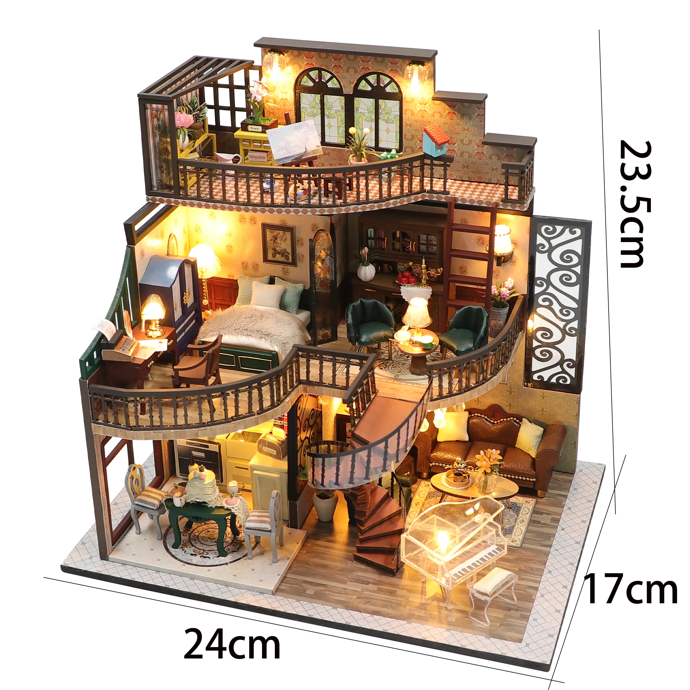 DIY Wooden Miniature Model Kit European Loft Casa Doll Houses 3D Puzzle Dollhouse With Furniture Lights for Friends Xmas Gifts 6
