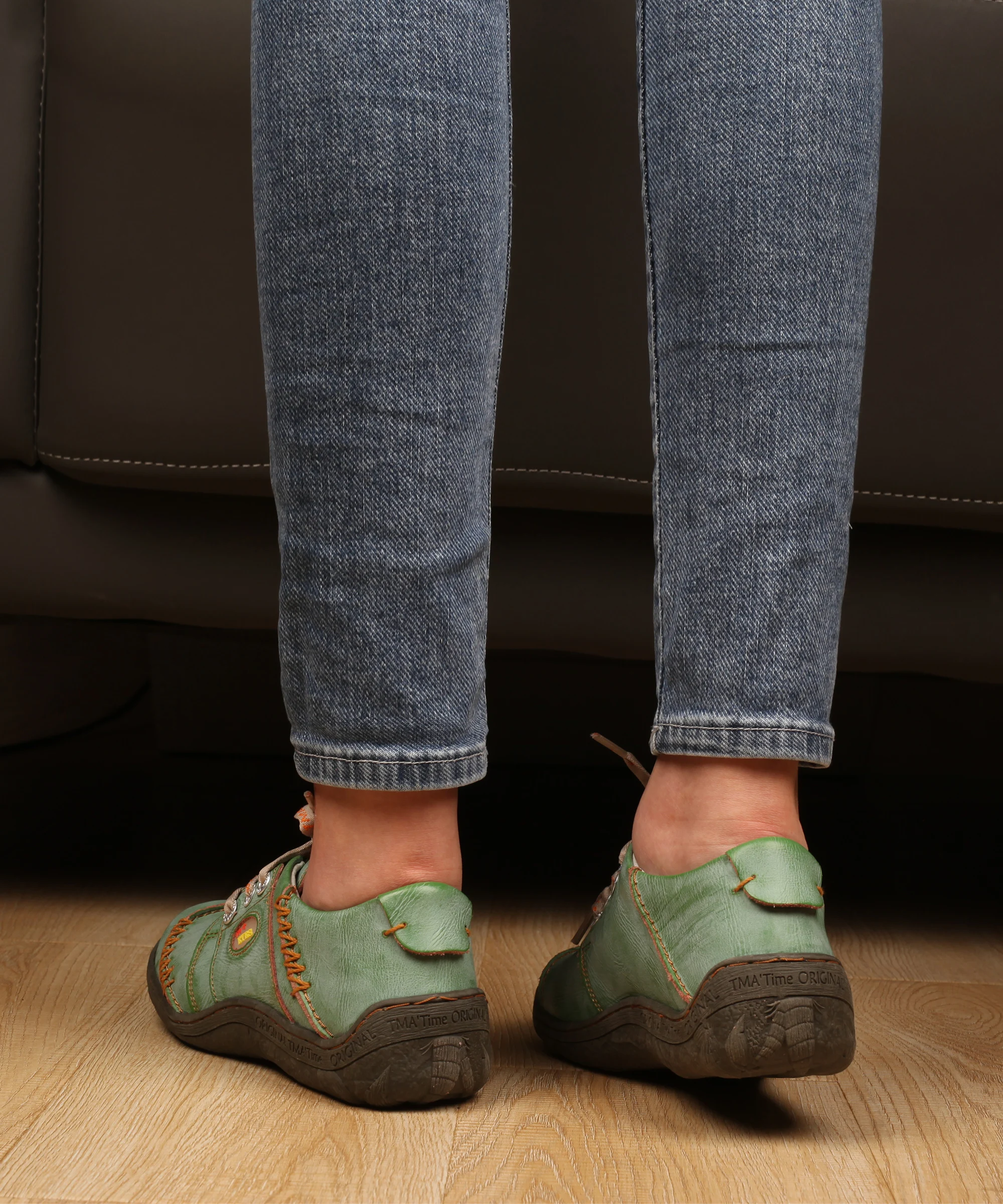 Tma eyes neue Damen Freizeit schuhe mit Hands tich und einfarbigem Leder – Detail 9