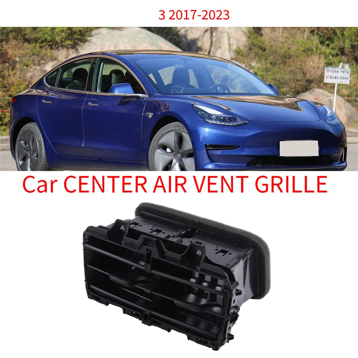 

For Tesla Model 3 2017-2023 Car Center Console Back Trim Cover Panel Air Vent Grille 1093095-00-B