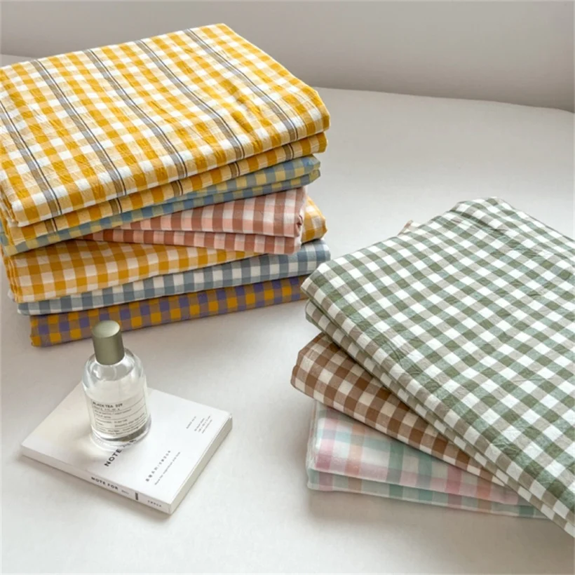 100% Pure Cotton Bedsheet 1pc Flat Sheets Nordic Grid Pattern Bed Sheet Soft Comfort Home Textile Without Pillowcase Multi-Size 6