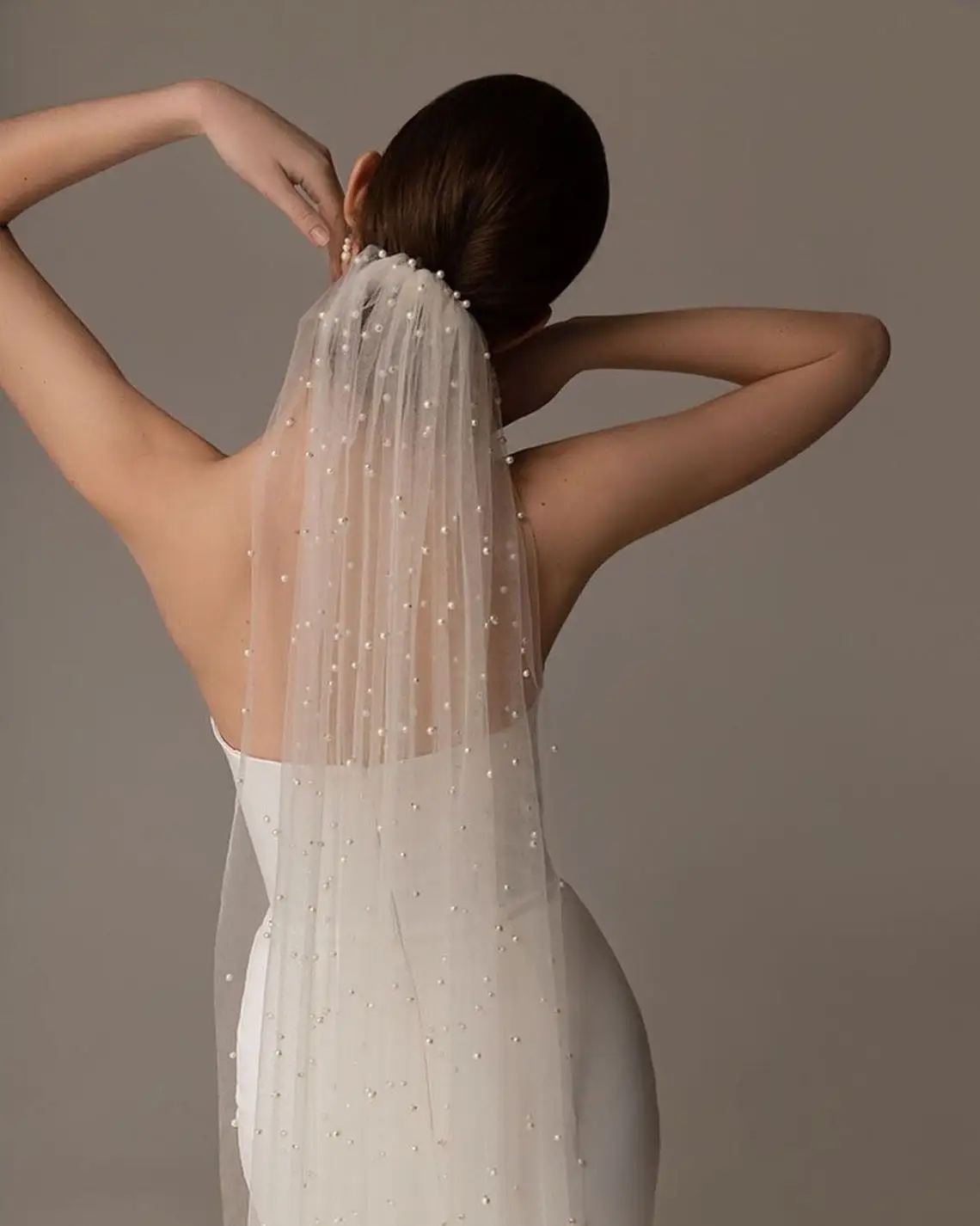 

Pearl Wedding Veil wedding veil Chapel bridal Modern Fingertip Veil Ivory Wedding Veil Single Tire Veil Simple Veil