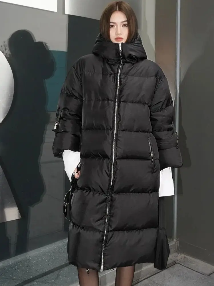 

Women's Down Jacket Autumn Winter New Classic Black Triangle Back Embroidered Letter Decoration Hooded Pellet Bomber Coat