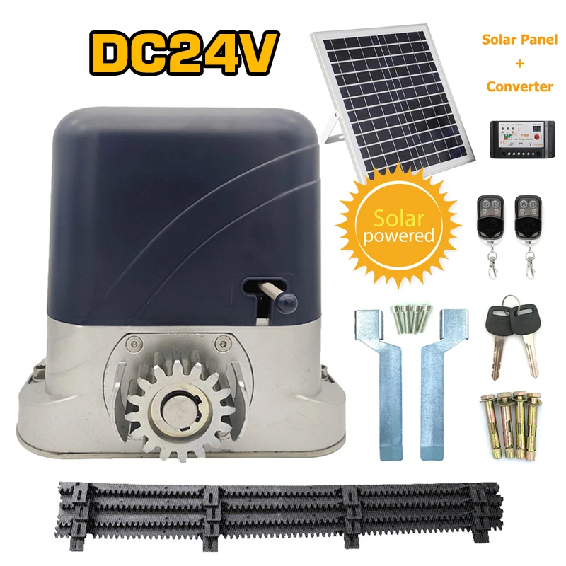 500kg Solar Energy Automatic Sliding Gate Opener Gear Drive with 4m Nylon Rack Remote Control