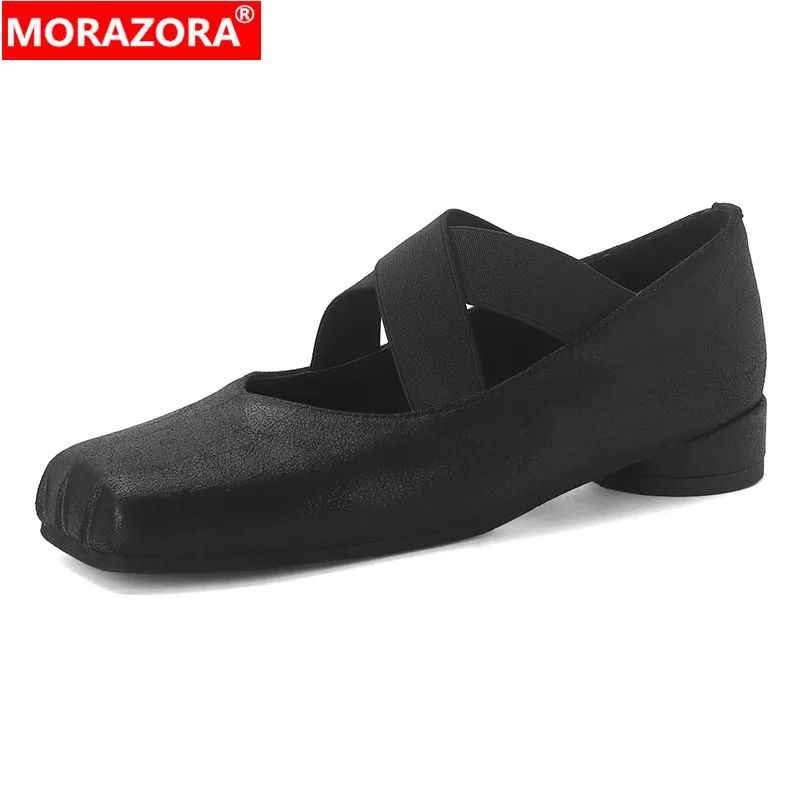 

MORAZORA 2024 New Genuine Leather Shoes Women Pumps Mary Janes Handmade Mid Heels Square Toe Ladies Party Dress Shoes Size 34-40
