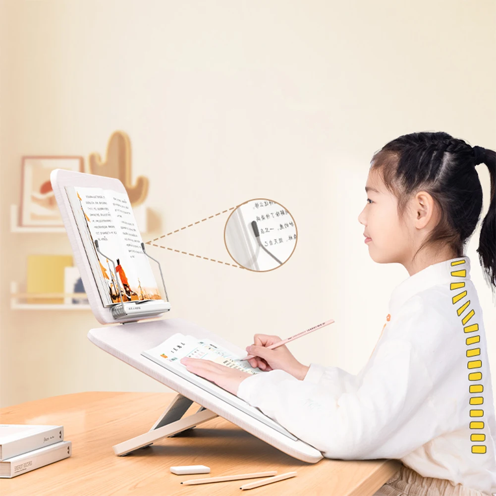 Double-Layer Reading Rack with Elastic Page Clips Portable Book Stand Sitting Posture Correction for Laptop Recipe Textbook 6