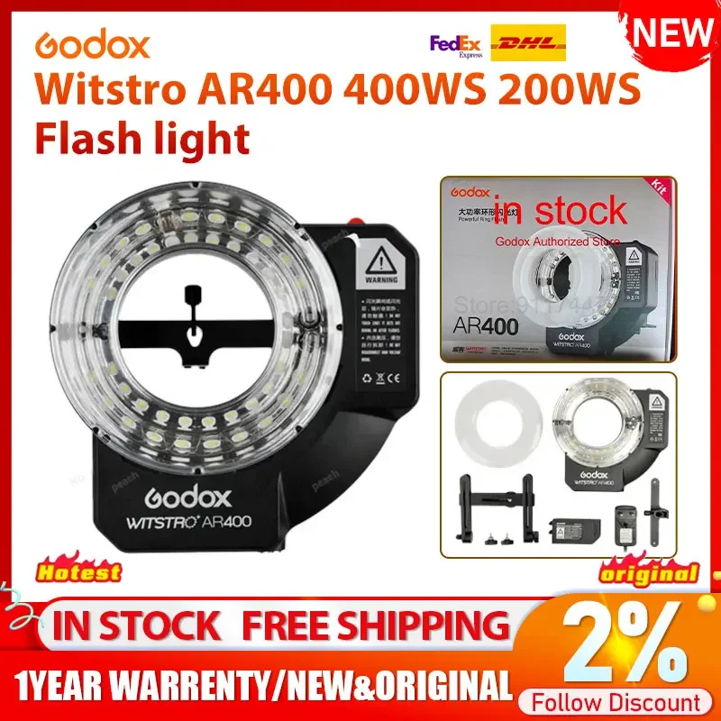 Godox Witstro AR400 400WS 200WS Flash Light Speedlite LED Ring Video Light With Li-ion Battery for C/N CD50 T03 2Y