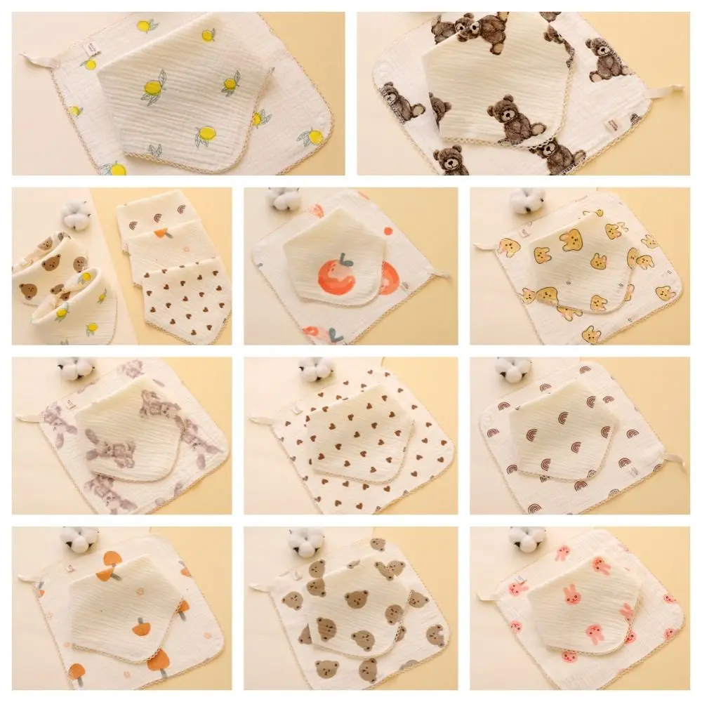 

Printing Baby Muslin Bibs Feeding Towel Snap Button Cotton Saliva Towel Cartoon Solid Color Burp Cloths Infant Scarf