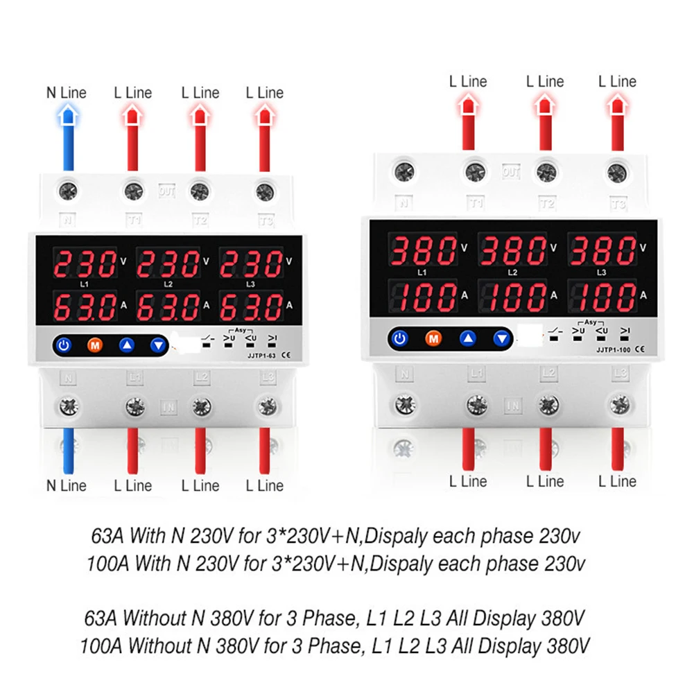

3P Protector Digital Voltage Current Display Adjustable Voltage Protective Device With Automatic Phase Switching Function