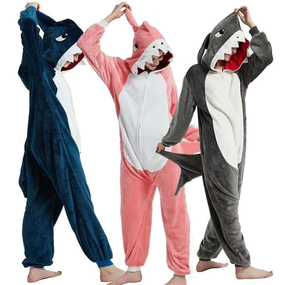 Shark Onesie Halloween Cosplay Frog Panda Penguin Onesie Pajamas Unisex Winter Flannel Warm Pyjamas Women Men Onepiece Sleepwear Kigurumi Pajamas Onesies Cosplay Pajamas Onesies Flannel Pajamas Onesies