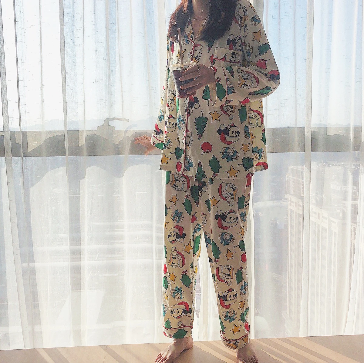 Mickey Pajamas Women's Long-sleeved Trousers Disney Christmas Cartoon Cute Girls Casual Wear Home Clothes Two-piece Suit 2