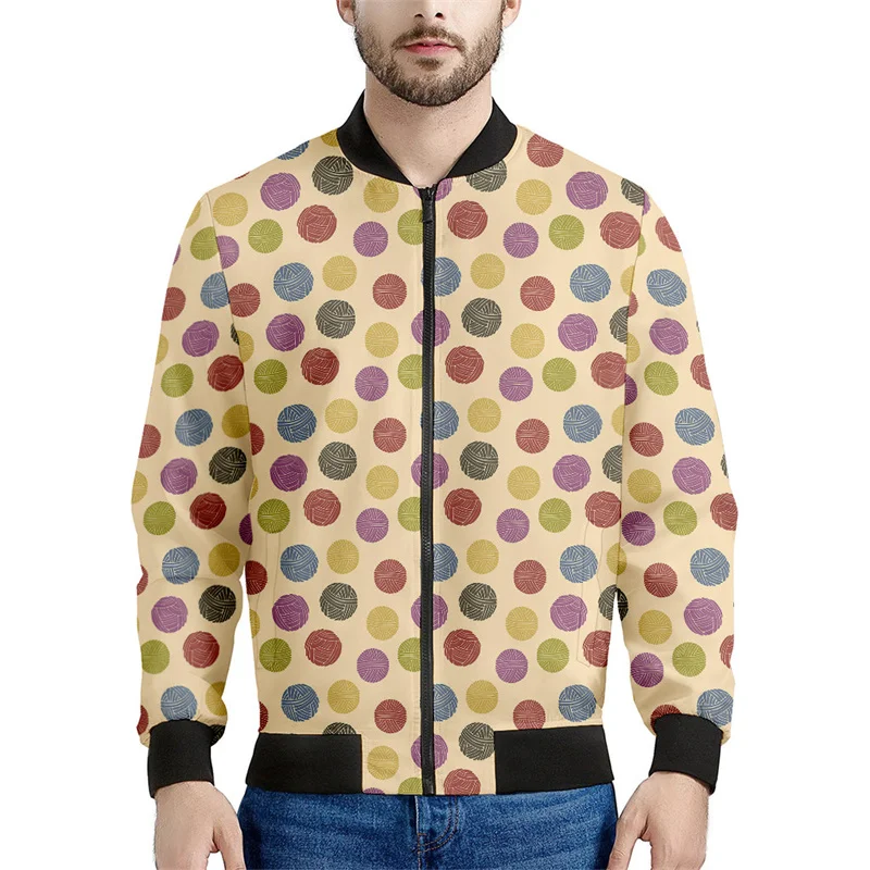 thumbnail image 1 of Chaquetas con estampado 3D de bolas de lana de colores para hombres y niños, sudadera de primavera y otoño, chaqueta bomber informal con cremallera, abrigo, 1 of 5