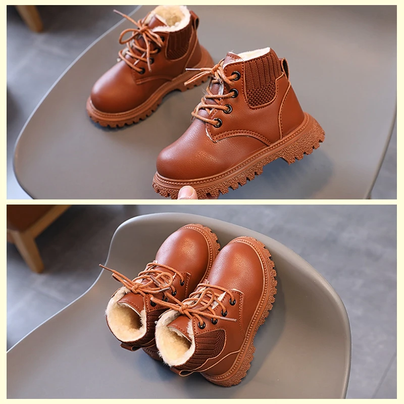 XUANMU New Children Leather Boots for Boys Girls Versatile Breatheable Simple Kids Short Boots for Girl Casual Simple X0385_voghion.com