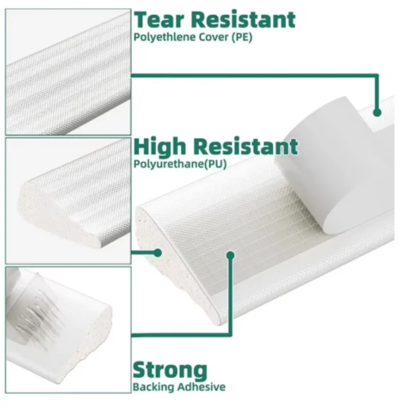 White Cladding Weather Stripping Seal Strip - Door and Window Noise Blocker and Gap Filler Foam Tape