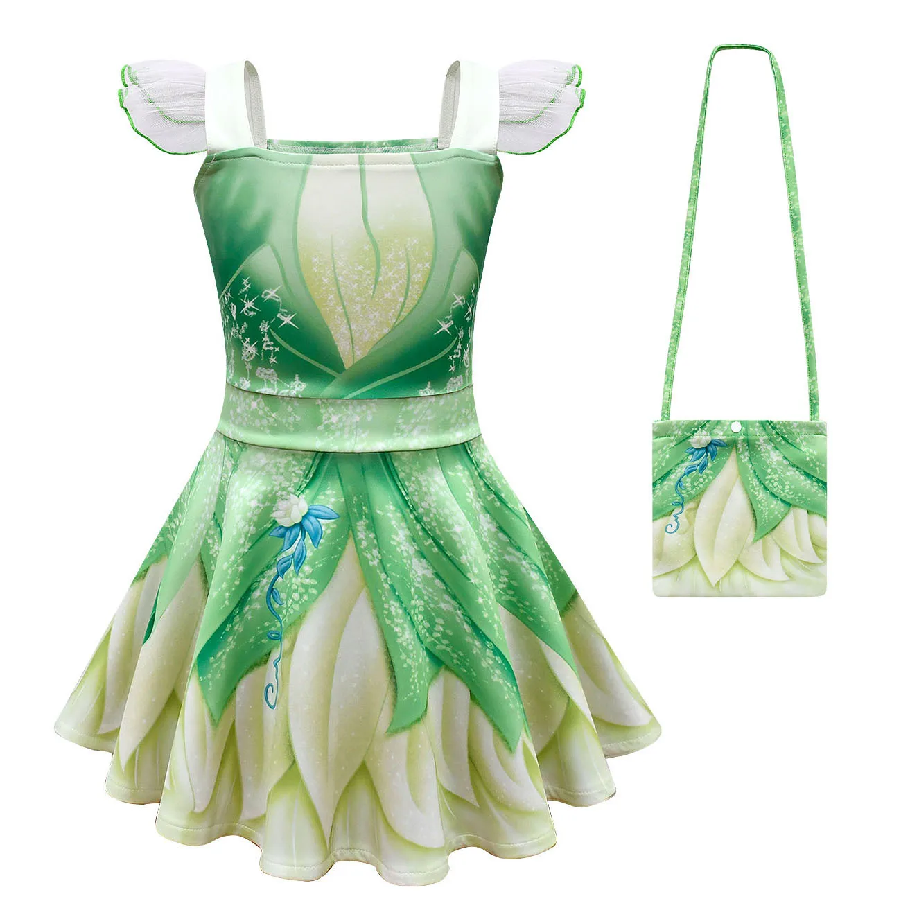 Cossky Tiana Princess Cosplay Costume Girls Slip Tutu Dress Bag Suits Bambini Halloween Party Costume