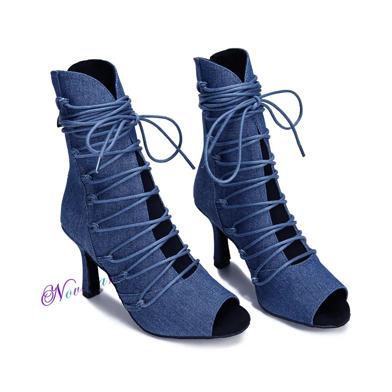 Women's Denim Customized Heel Dance Boots Salsa Jazz Dance Shoes