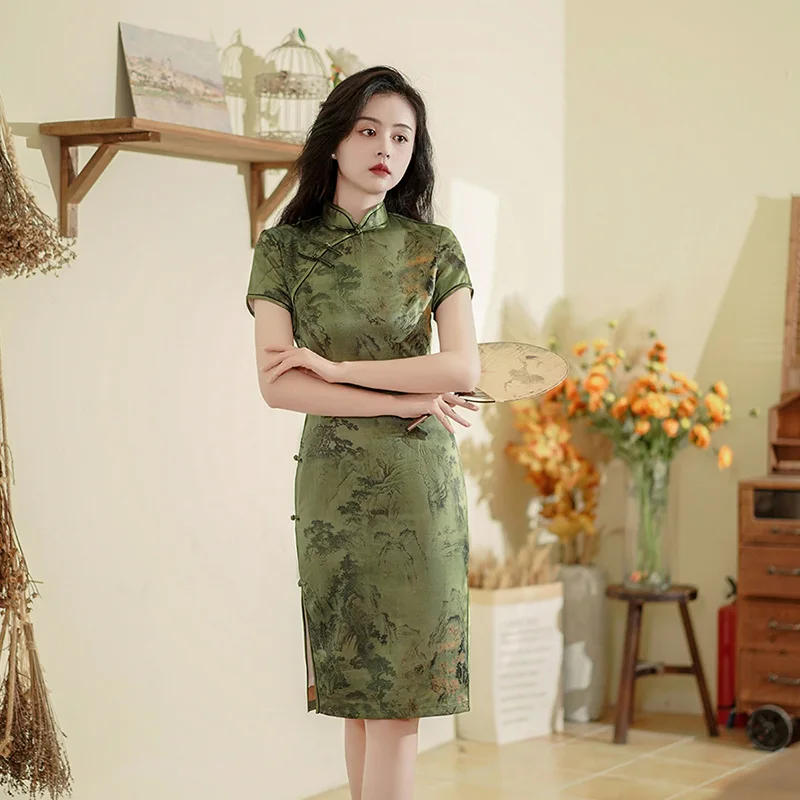 

Chinese Style Retro 2023 Summer New Cheongsam Fashion Slim Young Girls Qipao Dress Costume for Women Wholesale Chinese Products