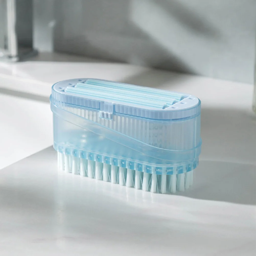 

Double-Sided Soap Dish Brush Cleaning Dual-Purpose (Lake Blue) with Dispenser Laundry Holder Home Container The Pet