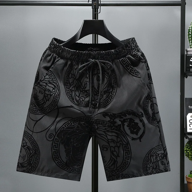 New High-end Flocked Casual Beach Shorts for Men's Summer Outerwear