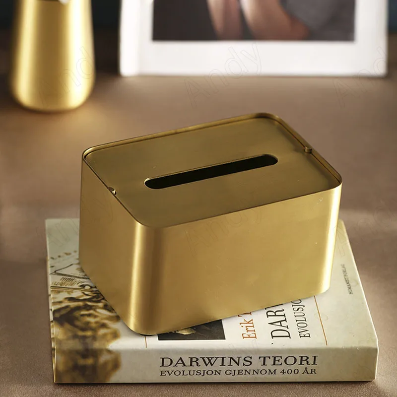 Manual Brass Tissue Box Advanced Texture Living Room Paper Boxes Modern Manual Art Dining Room Napkin Organizer Home Decoration 4