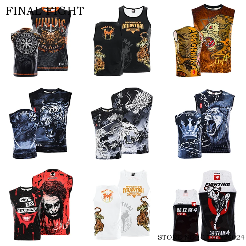 Muay Thai Singlet Men Women Tiger Boxing Training Vest Sparring Martial Arts MMA T Shirt Sleeveless Gym Sports Workout Rashguard