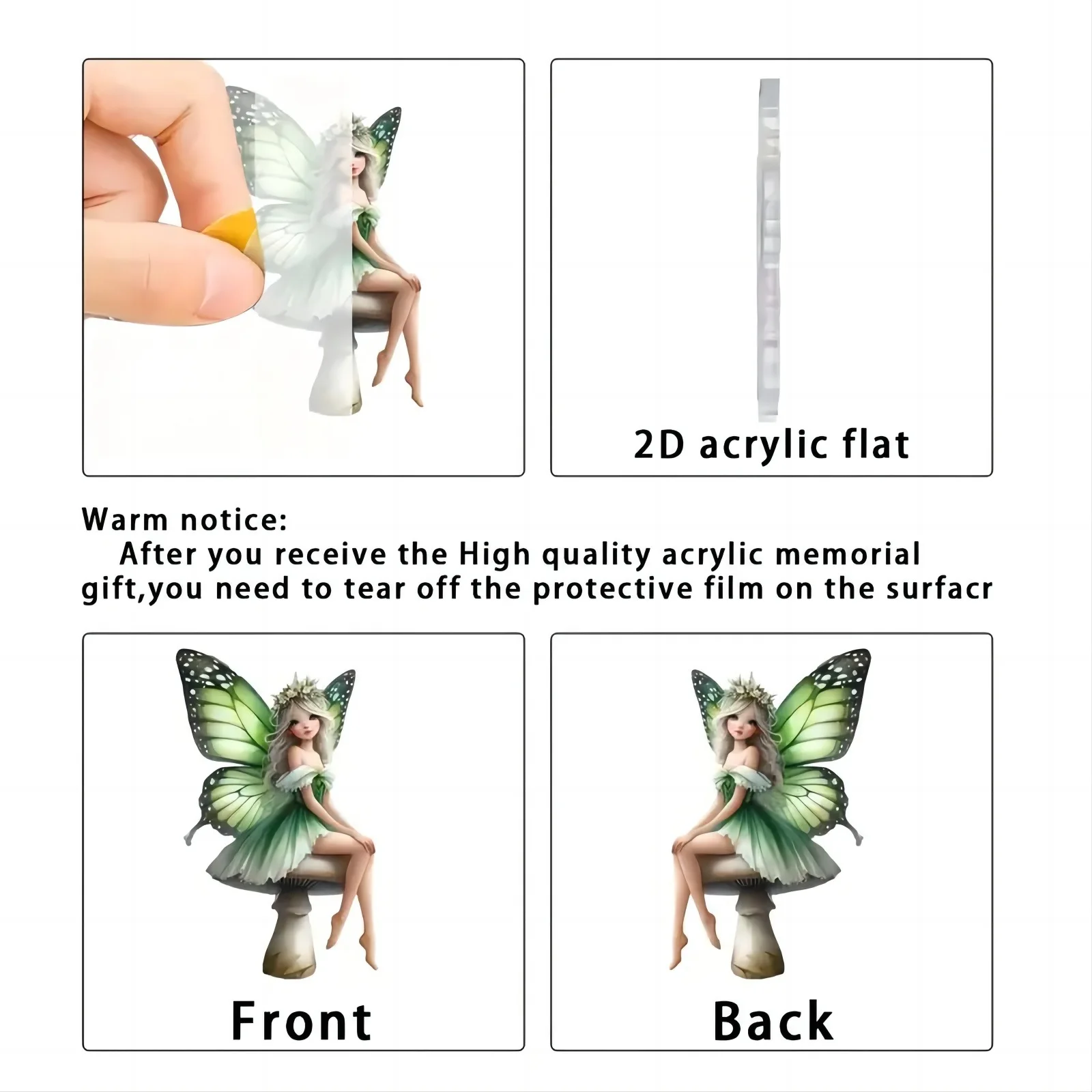 2025 Acrylic Flat Green Elf Pendant Pink Butterfly Fairy Car Decoration Ladies Bag Pendant Spring Home Decoration Gift 6
