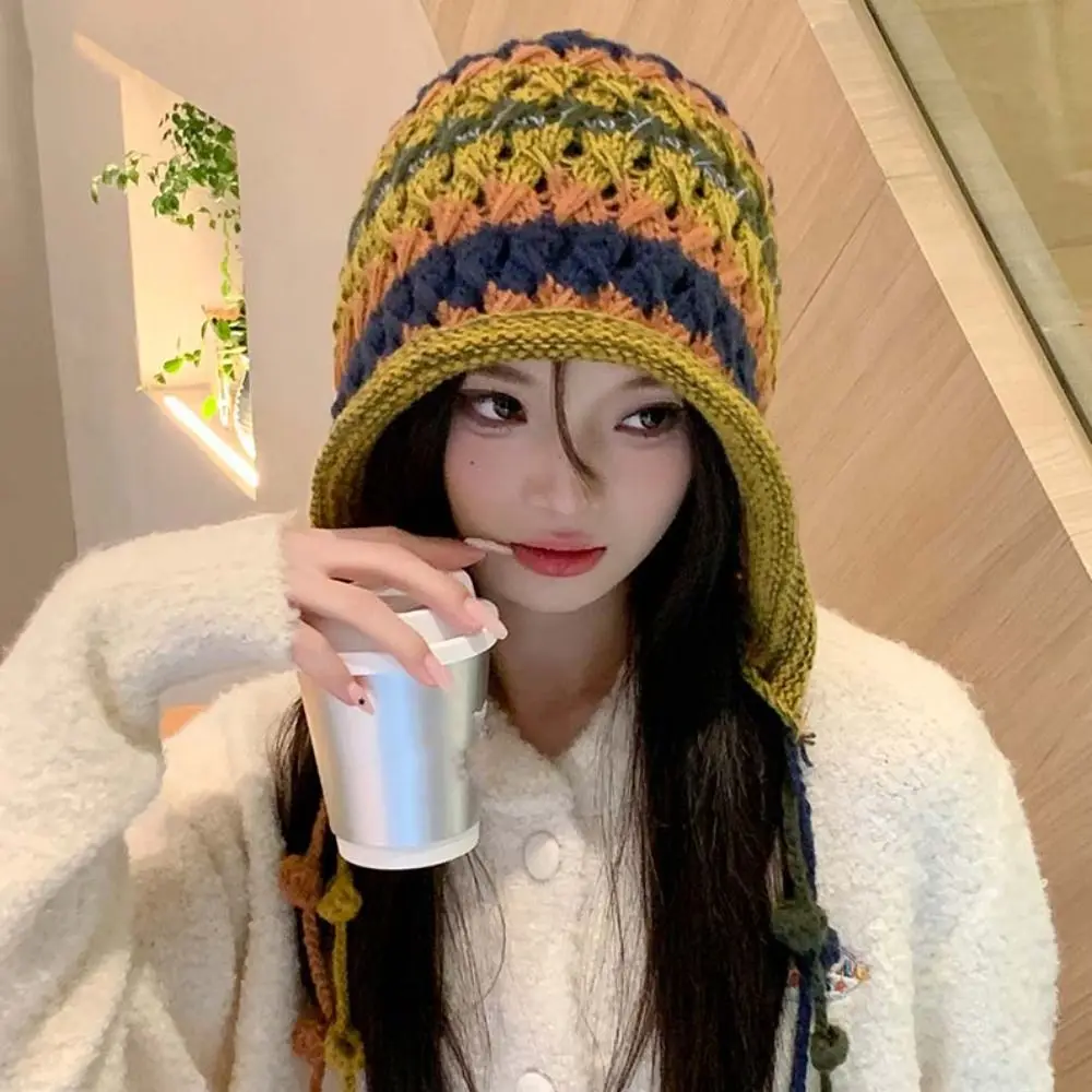 

Korean Rainbow Tassel Ball Knitted Hat Women Cute Korean Autumn Winter Warm Hat Soft Hat Ear Protection Hat