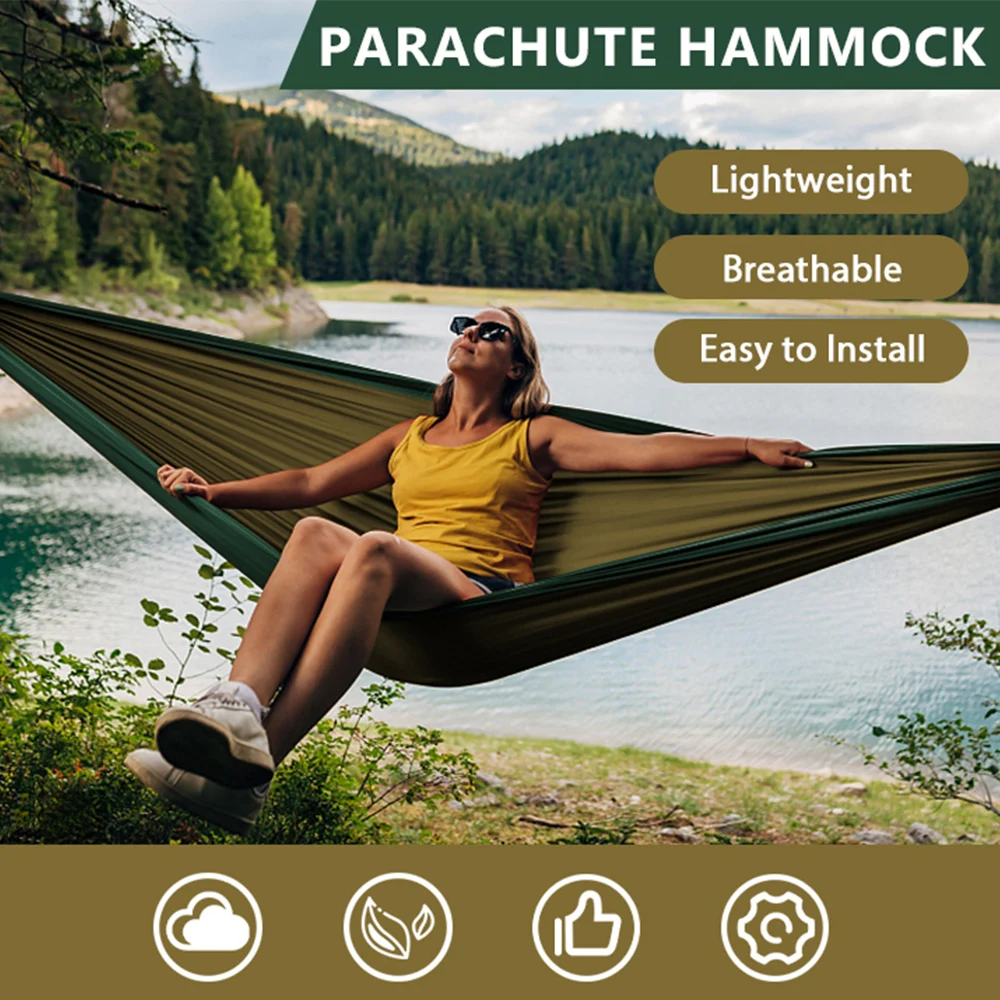 Portable Hammocks Nylon Color Parachute Fabric Single and Double Size Outdoor Camping Hiking Garden Hammock 2