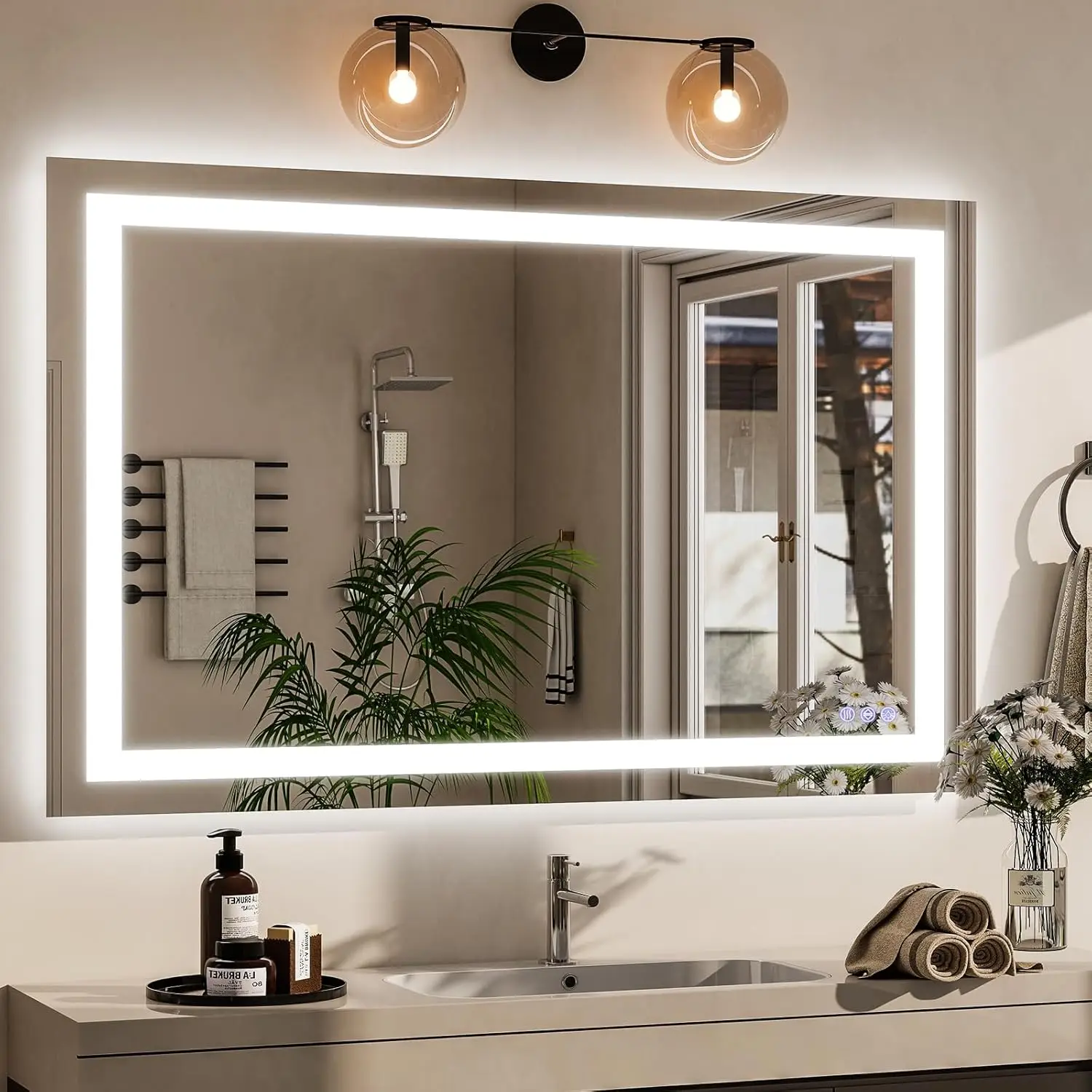 Large LED Bathroom Mirror 30 x 55 inches - 3 Adjustable Lighting Modes Lighted Smart Bathroom Vanity Mirror, Anti-Fog, Memory Fu