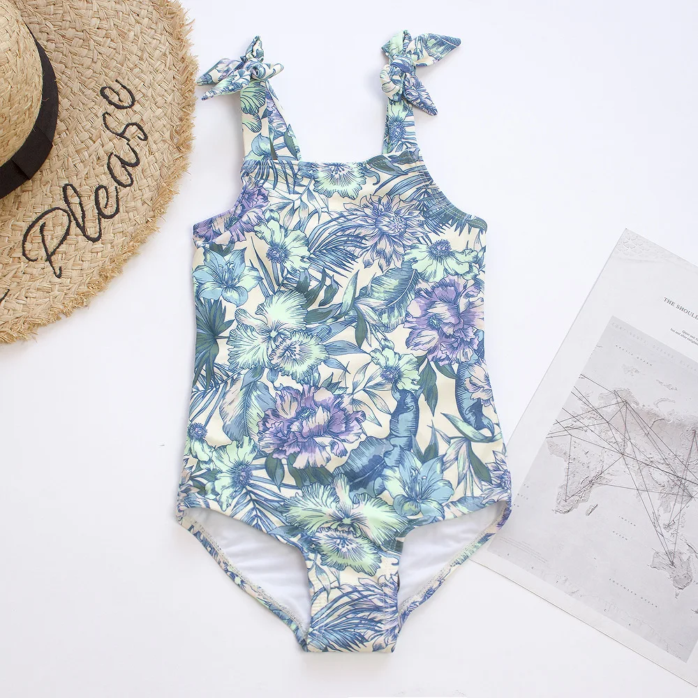 Summer-Flower-Print-Girls-Kids-One-Piece-Swimwear-Swimsuit-Bow-Deco ...