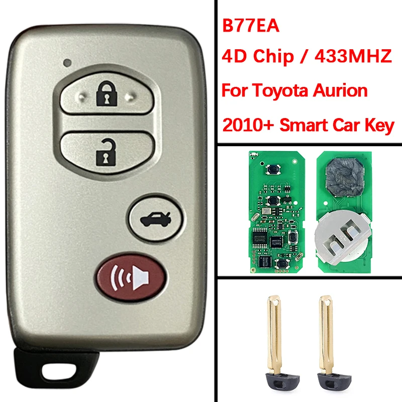 Toyota Aurion Smart Key 2010 Fob 4 Buttons 4D-67 Chip 433MHz B77EA 89904-33430 89904-33431 1