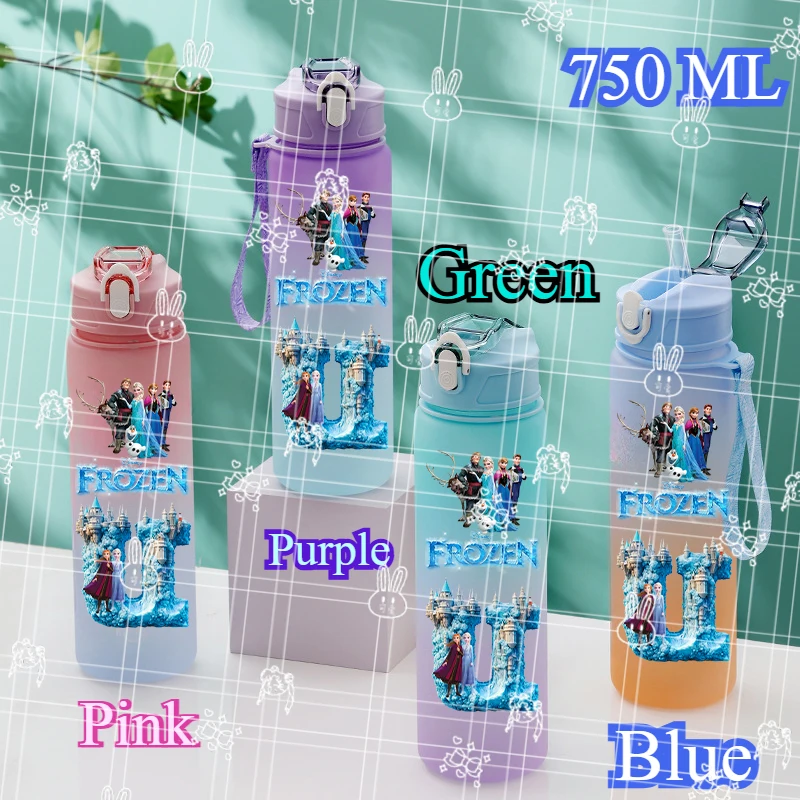 750ML Letter A-Z Print Frozen Water Bottle Large Capacity Drinking Portable Cartoon Anime Outdoor Sport Water Cup Elsa Anna Gift