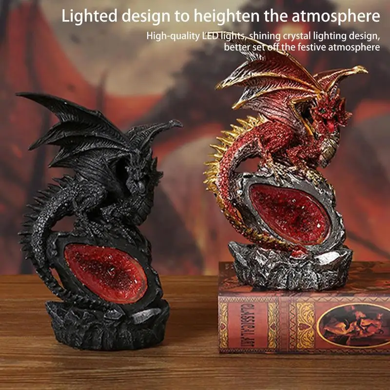 

Halloween Lavva Resin Base Dragon Statues Luminous Dinosaur Eggs Sacred Dragon Battle Dragon Ornaments For Halloween Decor Gifts