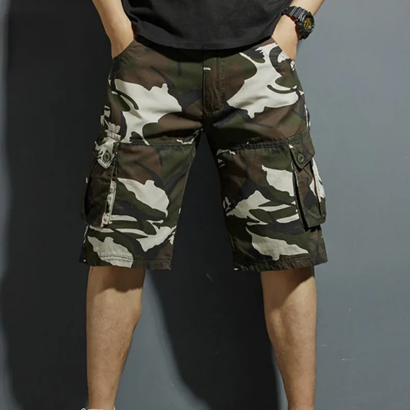 

Шорты-карго мужские выше колена, Бермуды, Короткие штаны на молнии, камуфляжные, с карманами, боевой камуфляж, большой и высокий, Y2k