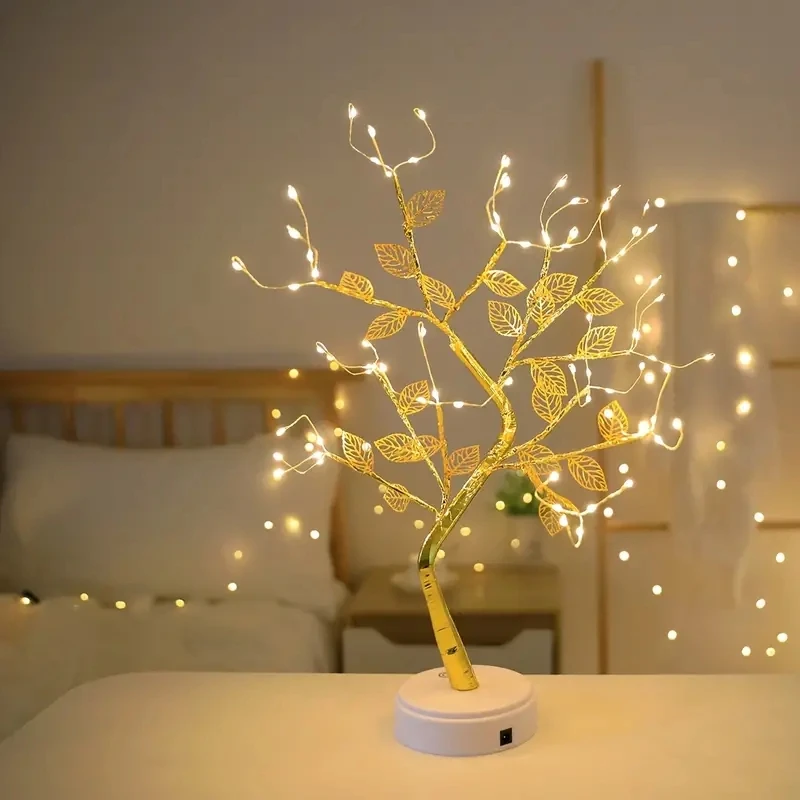 Golden Leaf 72 Led Touch Copper Wire Night Light Tree Light Battery Box USB Light String For Home Decoration